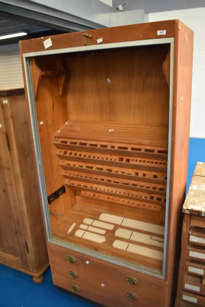 A vintage shop cabinet, with fittings for woodworking tools, approx dimensions H183 W87 D40cm