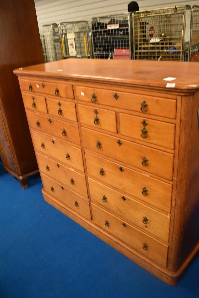 A Victorian Aesthetic style stained pine chest of drawers, possibly merchants or tailors , approx
