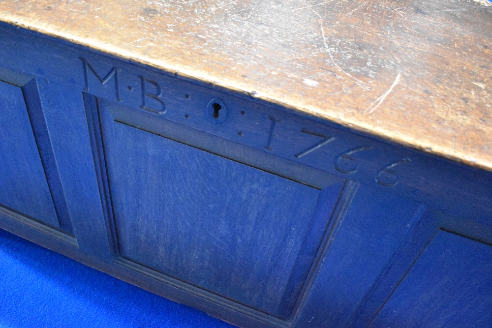 A period oak kist , having three plain panels to front, with monogram and date over 'MB 1766' - Image 2 of 2