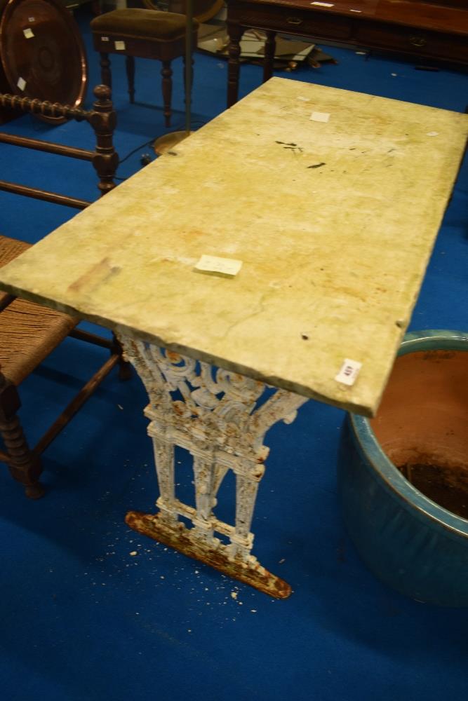 A Victorian metal framed table with marble top