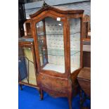 A vintage French style vitrine display cabinet with quilted interior, dimensions approx. H182 W70