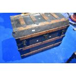 A traditional travel trunk having lined interior, dimensions approx 81 x 51 x 61cm