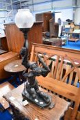 A reproduction bronze effect table lamp, modelled as exotic dancers