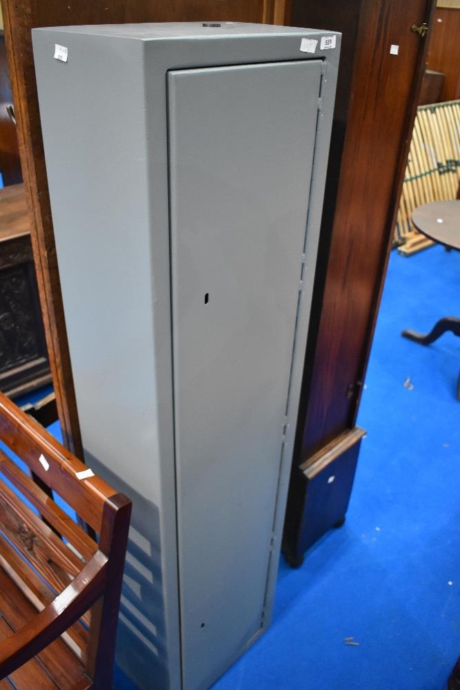 A metal gun cabinet , triple gun with secure ammo interior, height 150cm, width 38cm