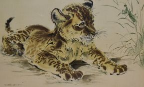 After Ralph Thompson (1913-2009, British), coloured lithograph, Tiger cub, framed and under glass,