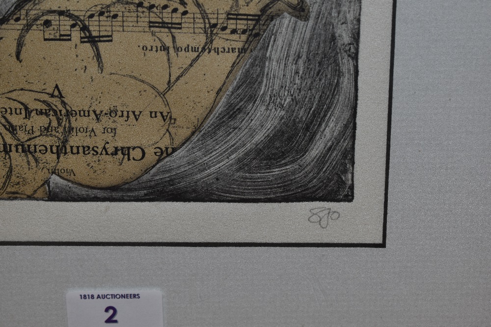 Sarah Ozanne (contemporary), artist's proof, 'Musique', a sheet music collage, initials 'SJO' to the - Image 3 of 4
