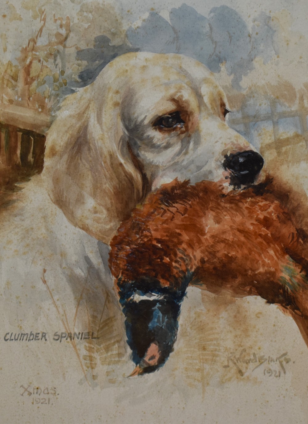 Reuben Ward Binks (1880-1950, British), watercolour, 'Clumber Spaniel, Xmas 1921', of country