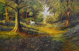 G.Lamb (20th Century School), oil on board, An idyllic woodland scene with horses, signed to the