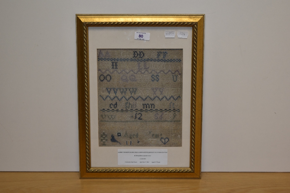 19th Century School, needlework, An alphabet sampler stitched by Catherine Ann Evans, aged 10 - Image 2 of 3