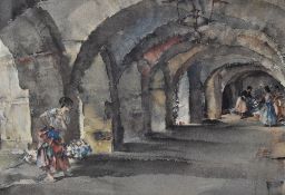 After Sir William Russell Flint (1880-1969, British), coloured print, 'Flowers in the Cloisters',