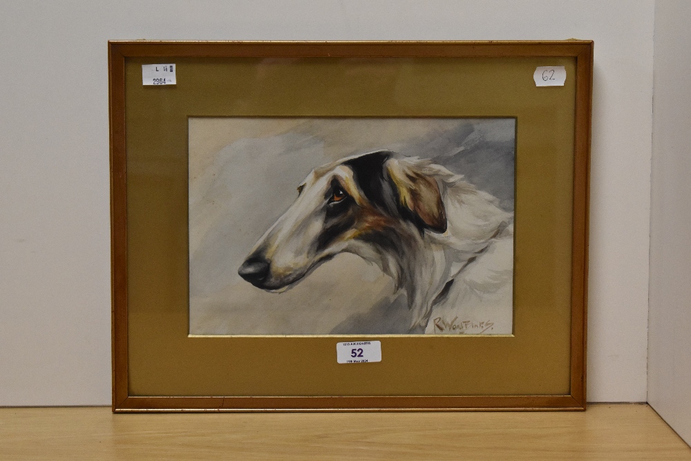 Reuben Ward Binks (1880-1950, British), watercolour, A head portrait of a Borzoi dog, signed to - Image 2 of 4