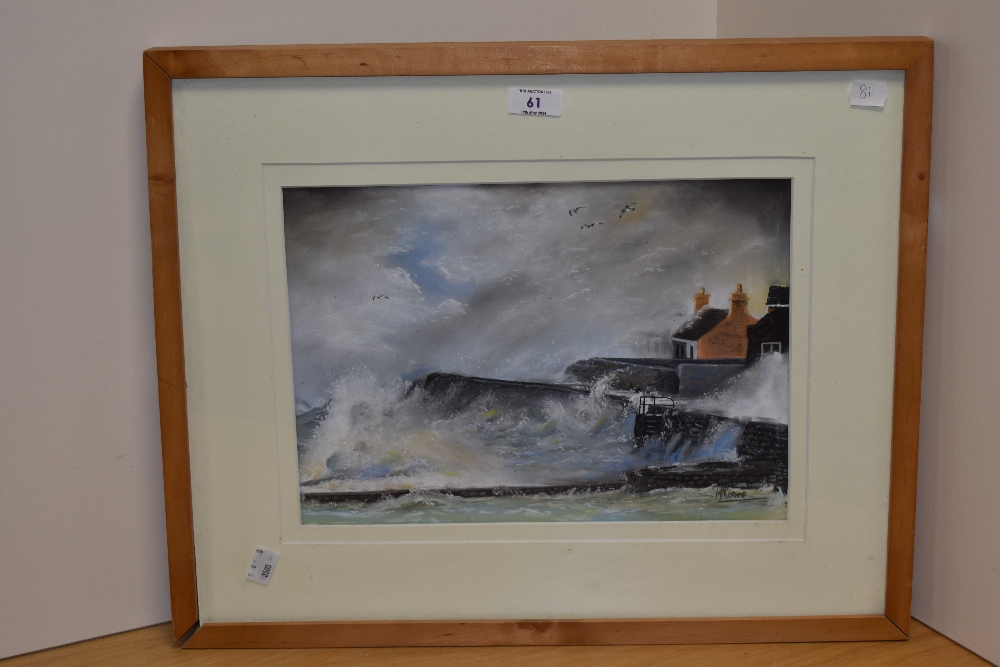 Ron Moore (20th Century, British), pastel, 'Raging Storm', a lively coastal landscape, signed to the - Image 2 of 4