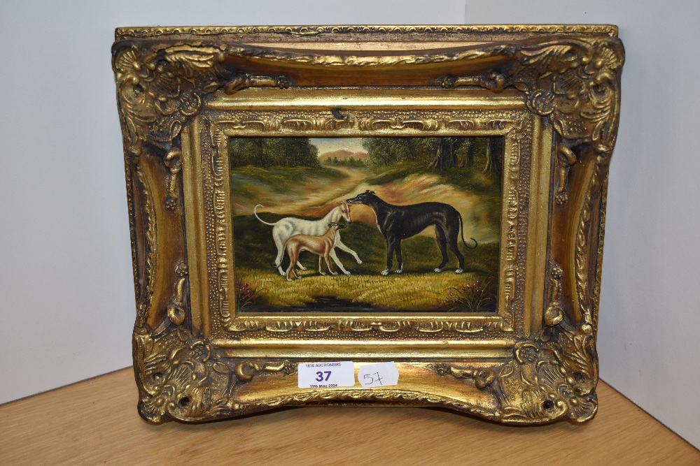 In the manner of John Frederick Herring Sr. (1815-1907, British), oil on board, Greyhounds, - Bild 2 aus 3