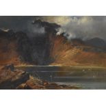 Clarence Rae (19th/20th Century, British), oil on canvas, A foreboding mountain landscape with