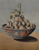 Gordon Davy (20th Century, British), watercolour, A surrealist illustration depicting a basket of