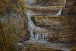 T.Baybut (20th Century), watercolour, An idyllic, autumnal waterfall depiction, signed to the
