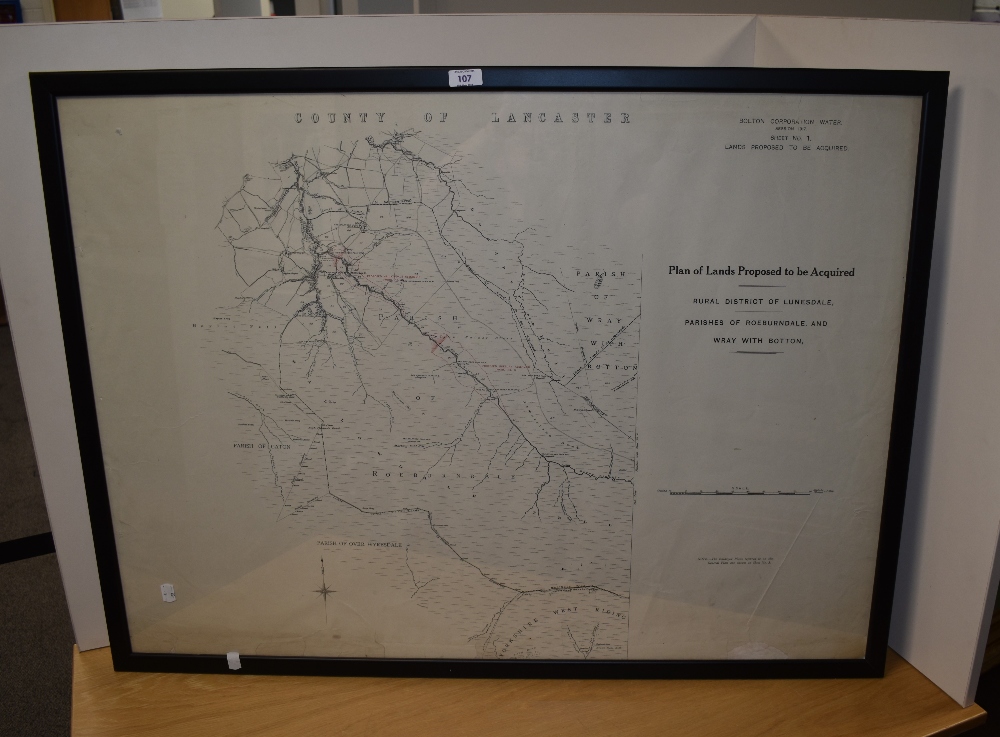 A framed 1917 Bolton Corporation Water (sheet No1) Plan of Lands to be Acquired, rural district of - Bild 2 aus 2