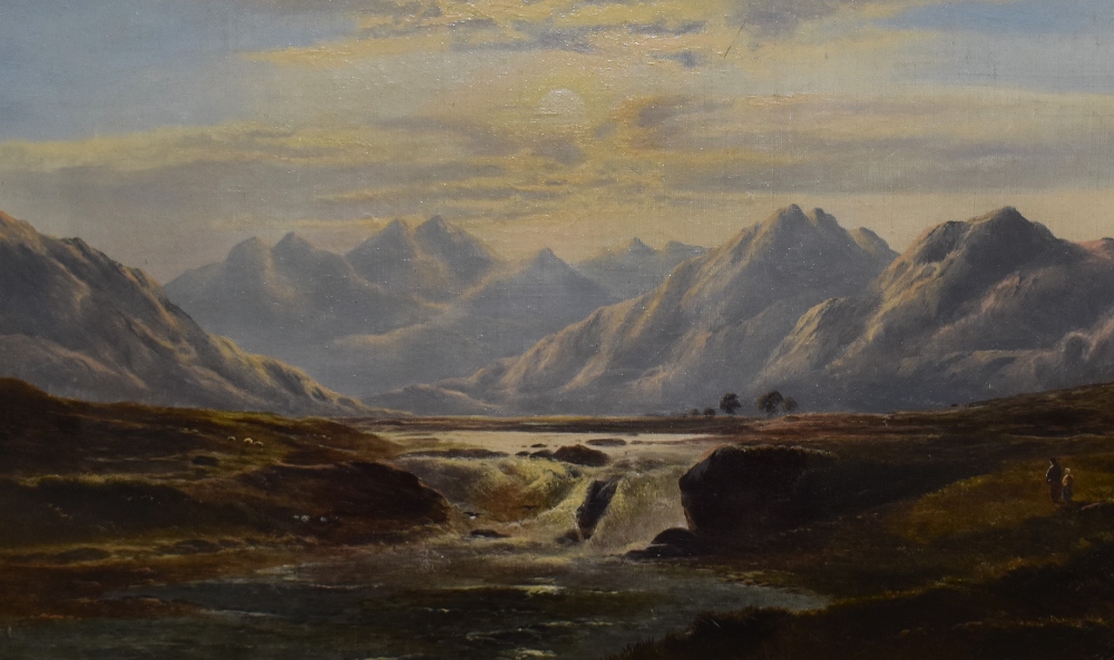 Charles Leslie (1835-1890, British), oil on canvas, Two romanticised mountain landscapes, possibly