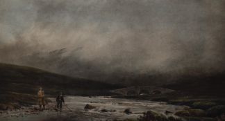 After Douglas Adams (1853-1920, British), coloured print, 'Trout Fishing', an atmospheric Scottish