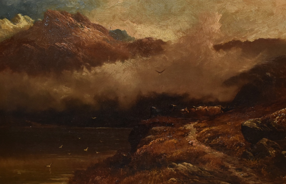 19th Century British School, oil on canvas, A dramatic Scottish Highland landscape depicting
