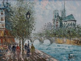 Caroline C. Burnett (1877-1950, British), oil on board, A Parisian scene depicting the Seine and the