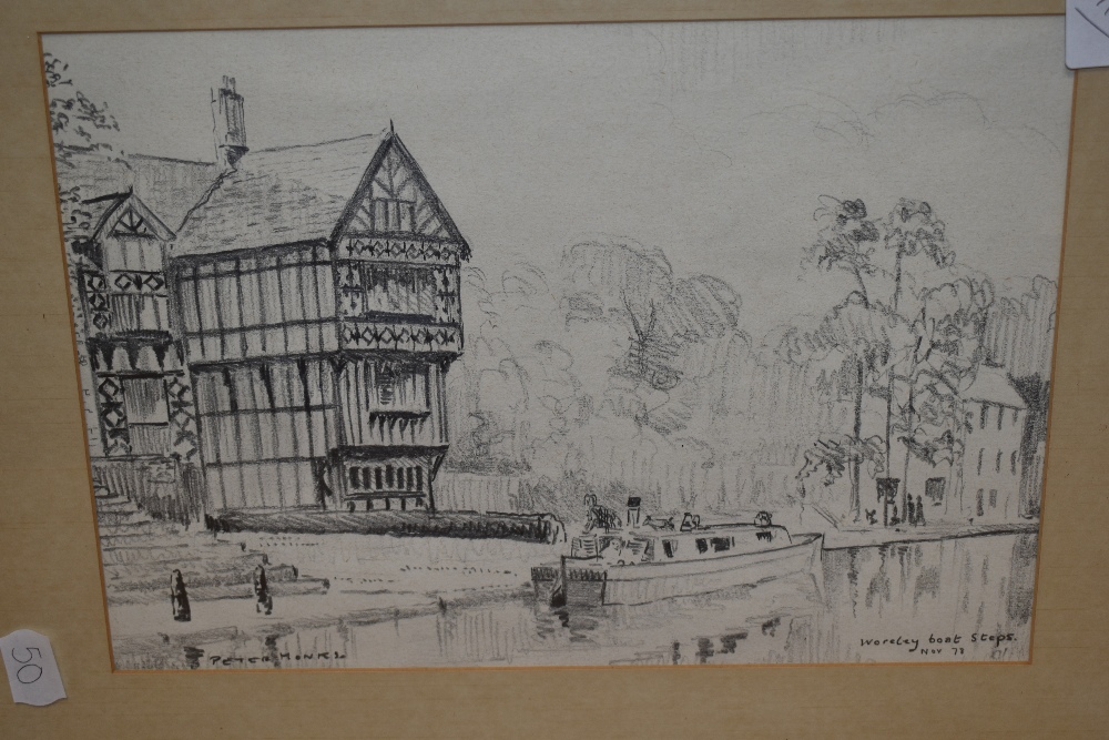 Peter Monks (20th Century, British), a pencil sketch, 'Woreley Boat Steps', signed to the lower - Image 5 of 7