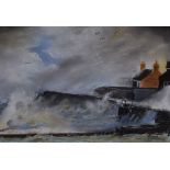 Ron Moore (20th Century, British), pastel, 'Raging Storm', a lively coastal landscape, signed to the
