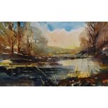 Helen Schofield (Contemporary, British), watercolour, 'River Wharfe at Arncliffe', Yorkshire, signed