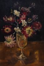 Margaret Soar (20th Century), oil on board, 'Flowerpiece', A still life arrangement depicting