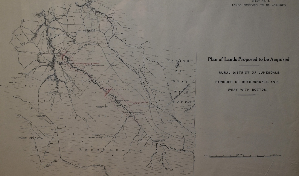 A framed 1917 Bolton Corporation Water (sheet No1) Plan of Lands to be Acquired, rural district of