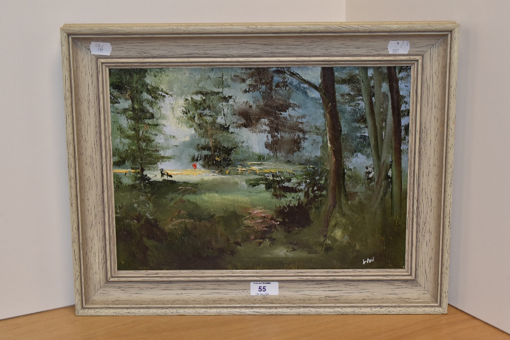 20th Century School, oil on board, 'Edge of the Wood', initials to the lower right, framed, - Image 2 of 4