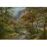 F. Millward (20th Century), Old Egton foot bridge, Manifold Valley, signed and dated 1968 to the