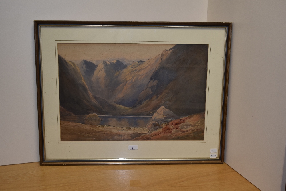 Thomas Walmsley Price (1855-1933, British), watercolour, A dramatic Scottish or Welsh mountain - Image 2 of 4