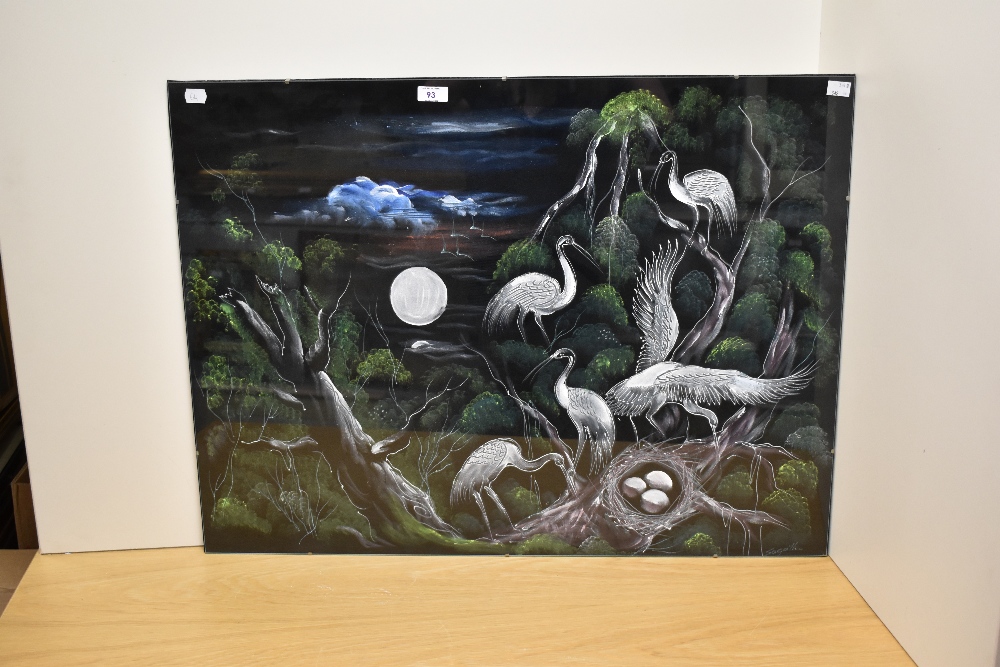 20th Century School, painting on cloth, An Oriental style painting depicting nesting cranes within a - Bild 2 aus 4