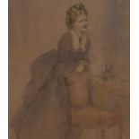 19th/20th Century School, watercolour, A pensive lady resting on a chair, signed indistinctly to the