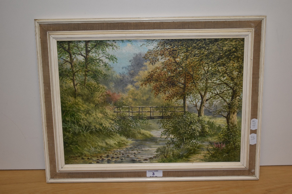 F. Millward (20th Century), Old Egton foot bridge, Manifold Valley, signed and dated 1968 to the - Image 2 of 4