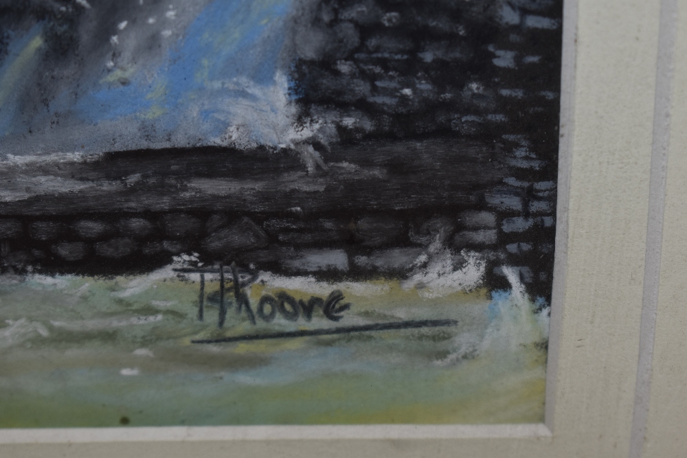 Ron Moore (20th Century, British), pastel, 'Raging Storm', a lively coastal landscape, signed to the - Image 3 of 4