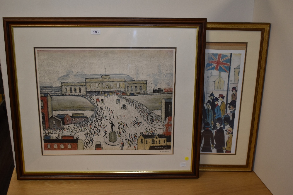After Laurence Stephen Lowry RBA RA (1887-1976, British), coloured print, 'Station Approach', signed - Image 2 of 10