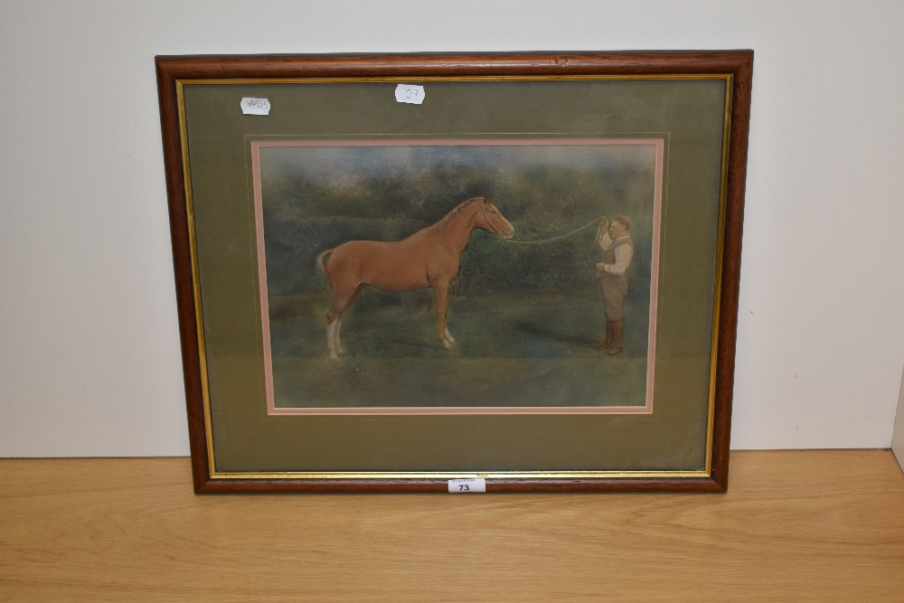 19th/20th Century School, pastel, A racehorse and its trainer, framed, mounted, and under glass, - Bild 2 aus 3