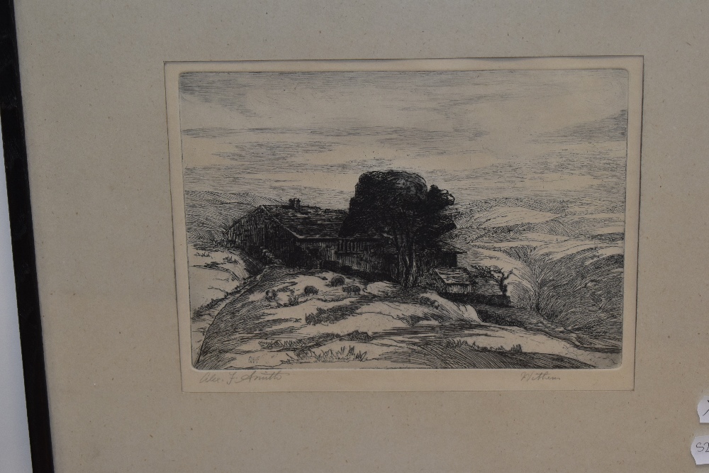 Alex F. Smith (19th/20th Century), etching, A remote landscape with farmstead and tree, signed in - Bild 3 aus 7