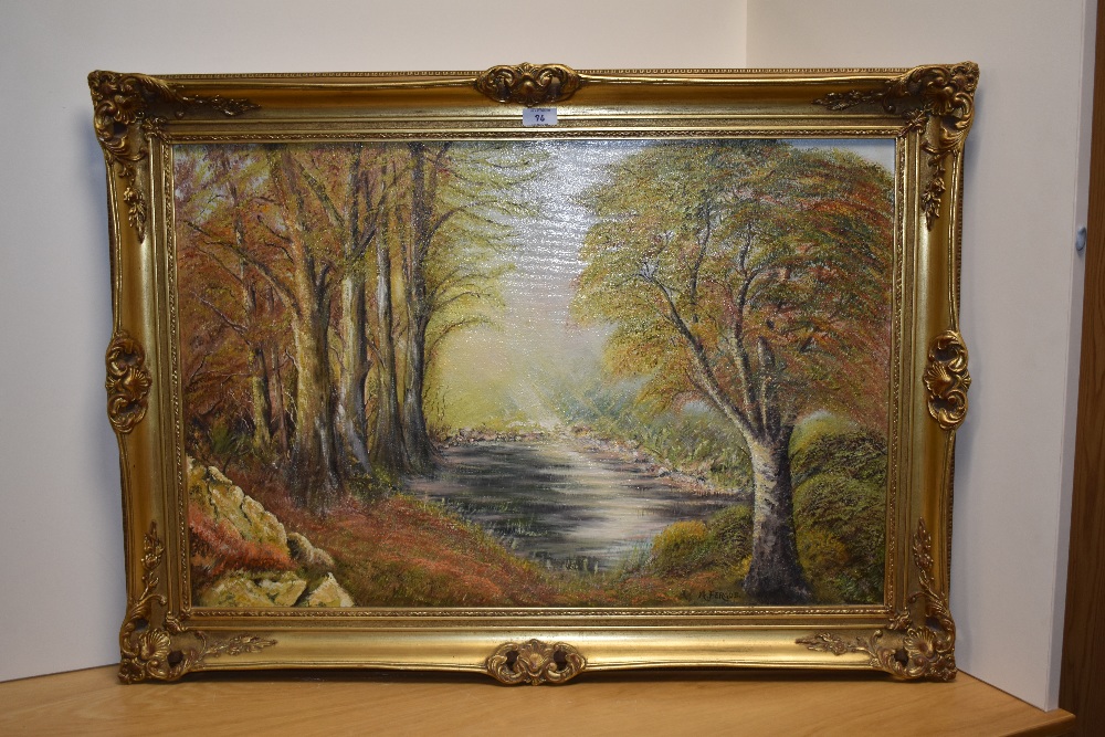 A.Fergus (20th Century, British), oil on canvas, An autumnal woodland landscape, signed to the lower - Bild 2 aus 4