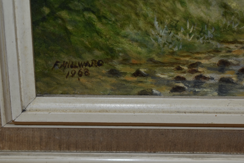 F. Millward (20th Century), Old Egton foot bridge, Manifold Valley, signed and dated 1968 to the - Image 3 of 4