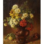 20th Century School, oil on canvas, A still life arrangement depicting a vase of flowers against a