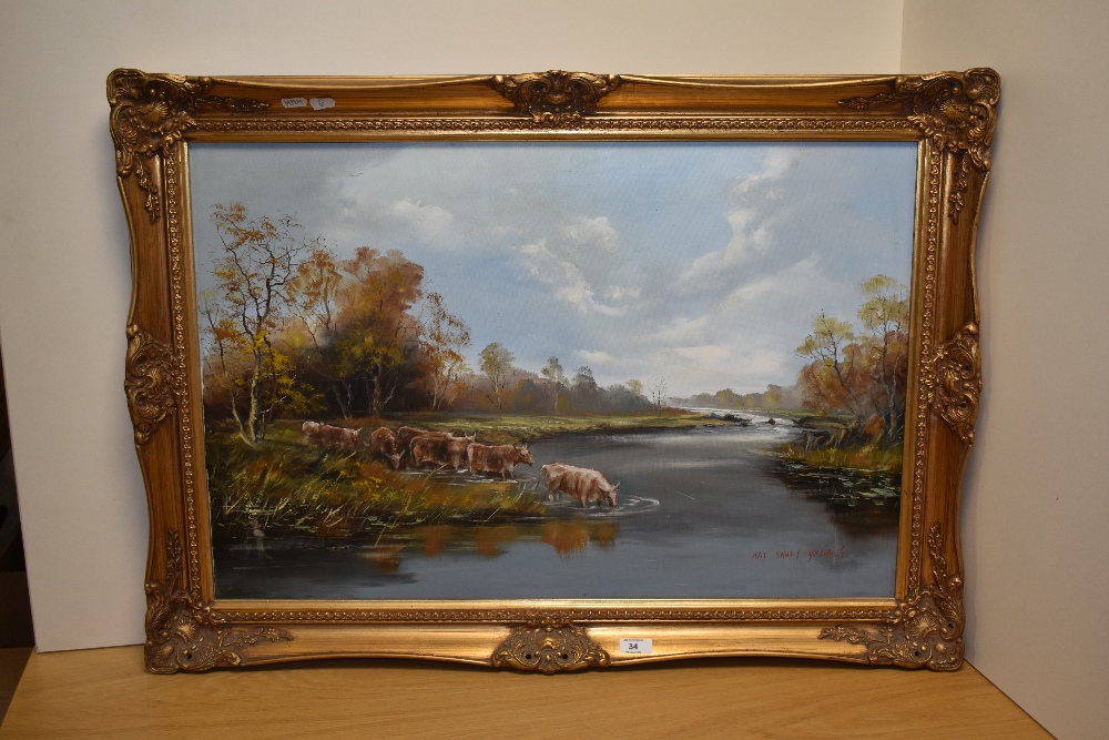 Hai Shuet Yeung (20th Century), oil on canvas, An autumnal river landscape with watering cattle, - Bild 2 aus 4
