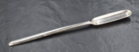 A scarce and appealing late George I/early George II silver marrow scoop, of traditional form with