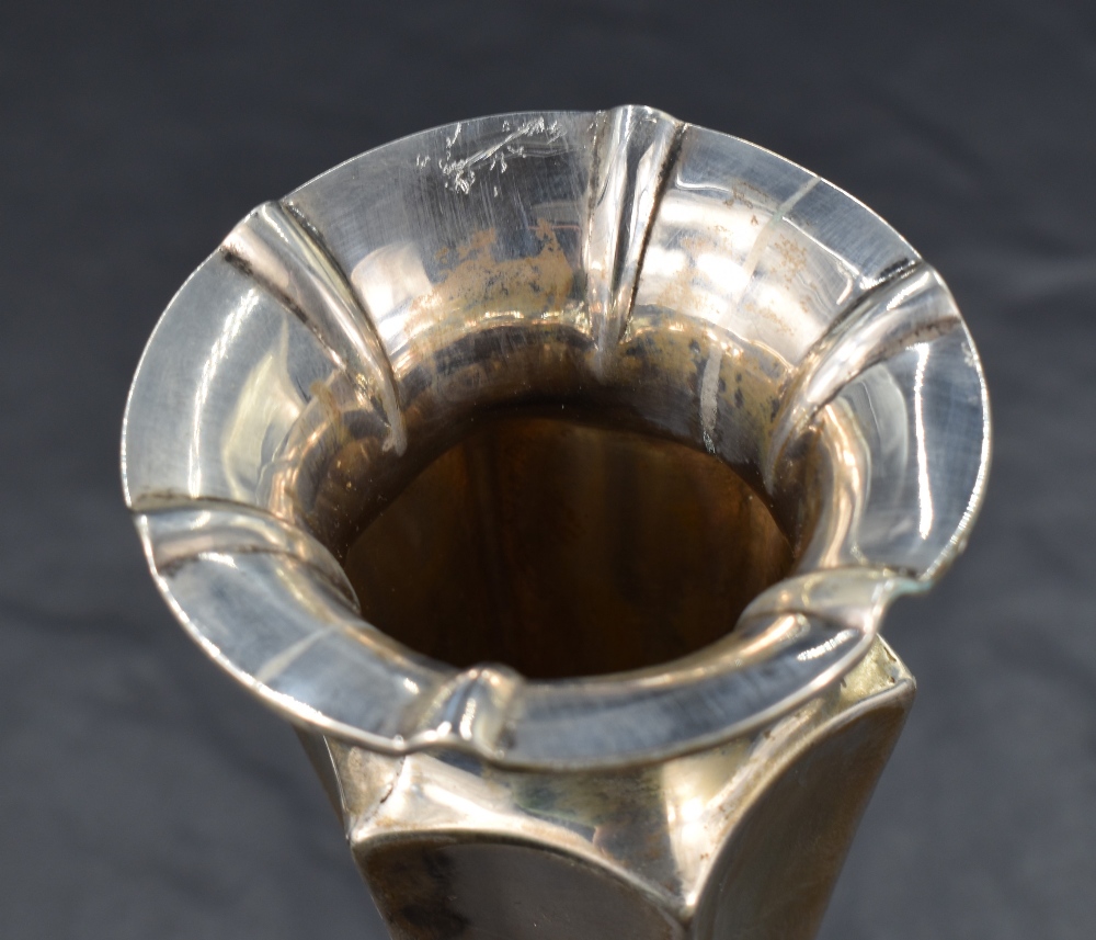 A late Victorian silver weighted vase, having a flared conforming rim and concave geometric - Image 2 of 5