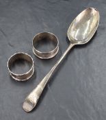 A George III silver serving spoon of Old English design, engraved 'MJ' to terminal, marks for London