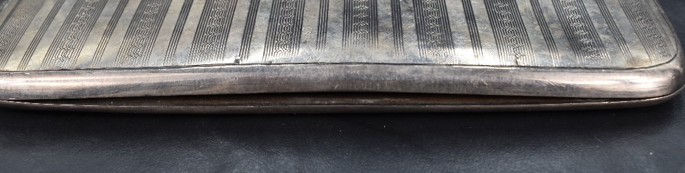 A George V silver cigarette case of rectangular form, having vertical stripes of engine turned - Image 7 of 7