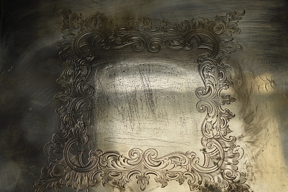 An Edwardian silver tray, of square form with moulded and shaped Chippendale influenced rim - Image 5 of 6