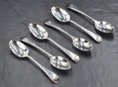 A cased set of six George V silver teaspoons of Old English pattern with initial engraving at
